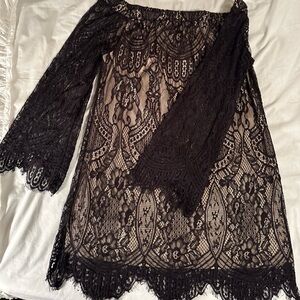 Whimsigoth Black Lace Off-Shoulder Chemise Shift Dress
